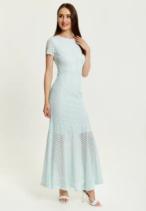 Light Blue Lace Maxi Dress With Open Back Detail Liquorish